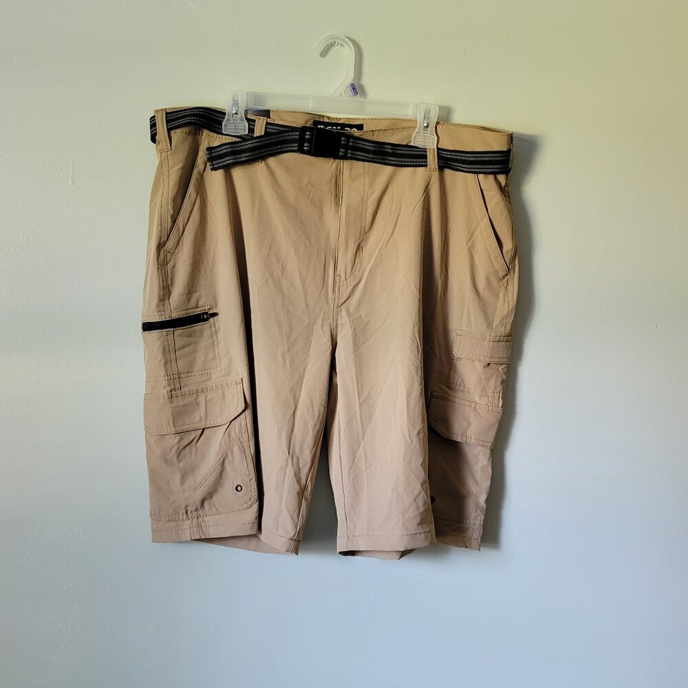 Iron Co. Cargo Shorts Men's 38 Khaki Hybrid Stretch Belted Pockets NWT